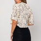 Abstract Print Lapel Collar Cropped Shirt