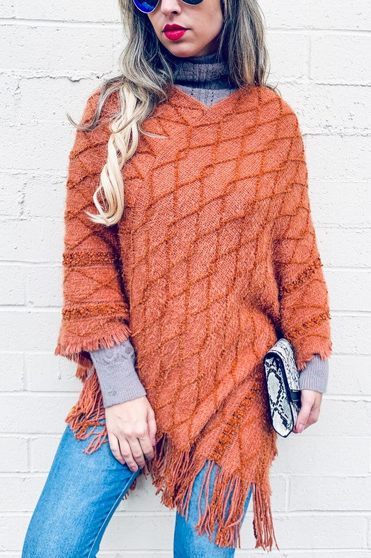 Cable Textured Cozy Knit Sweater Poncho Cardigan