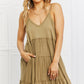 Spaghetti Strap Tiered Dress with Pockets in Khaki