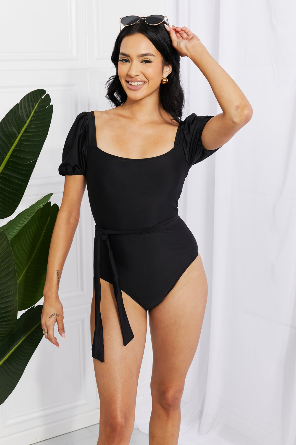 Salty Air Puff Sleeve One-Piece in Black