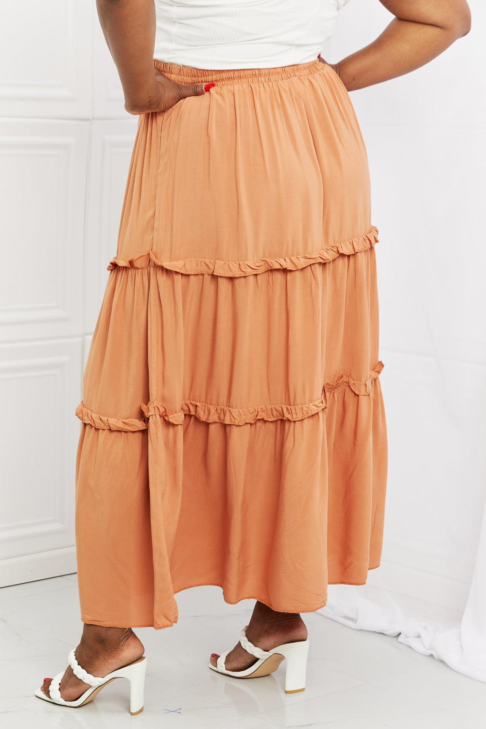 Summer Days Ruffled Maxi Skirt in Butter Orange