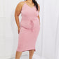 Flatter Me Ribbed Front Tie Midi Dress in Blush Pink