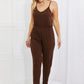 Comfy Casual Solid Elastic Waistband Jumpsuit in Chocolate