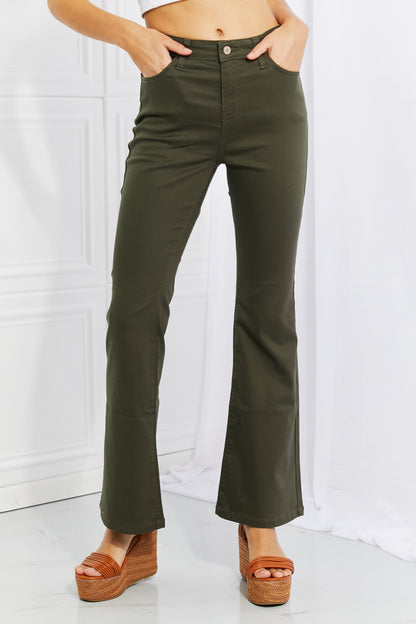 Clementine High-Rise Bootcut Pants in Dark Olive