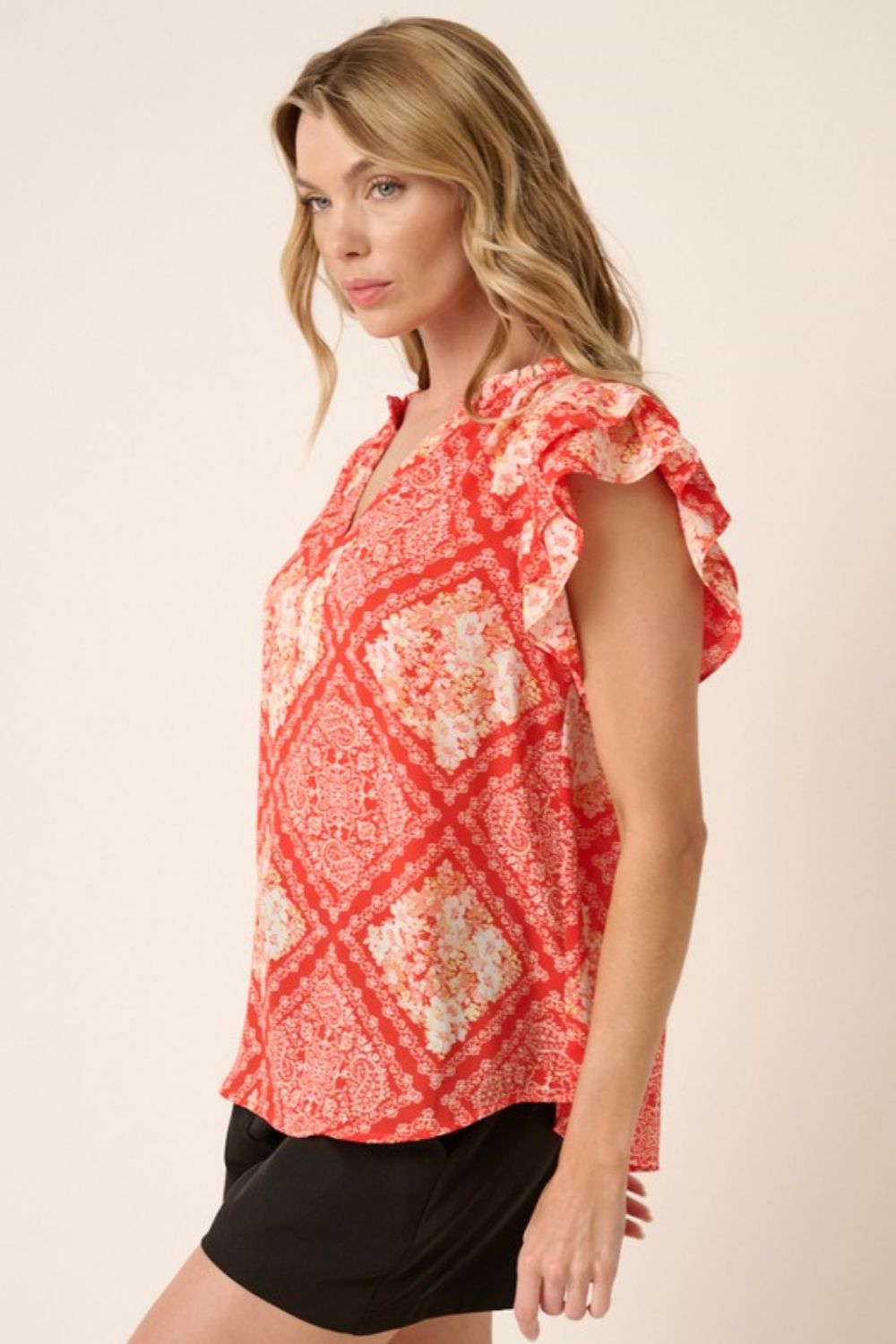 Printed Butterfly Sleeve Blouse