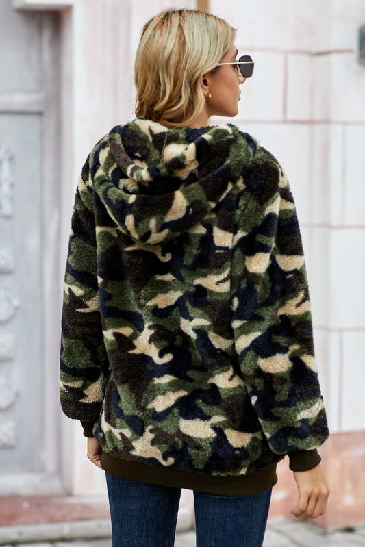 You Didn't See Anything Camouflage Half Zip Fuzzy Hoodie