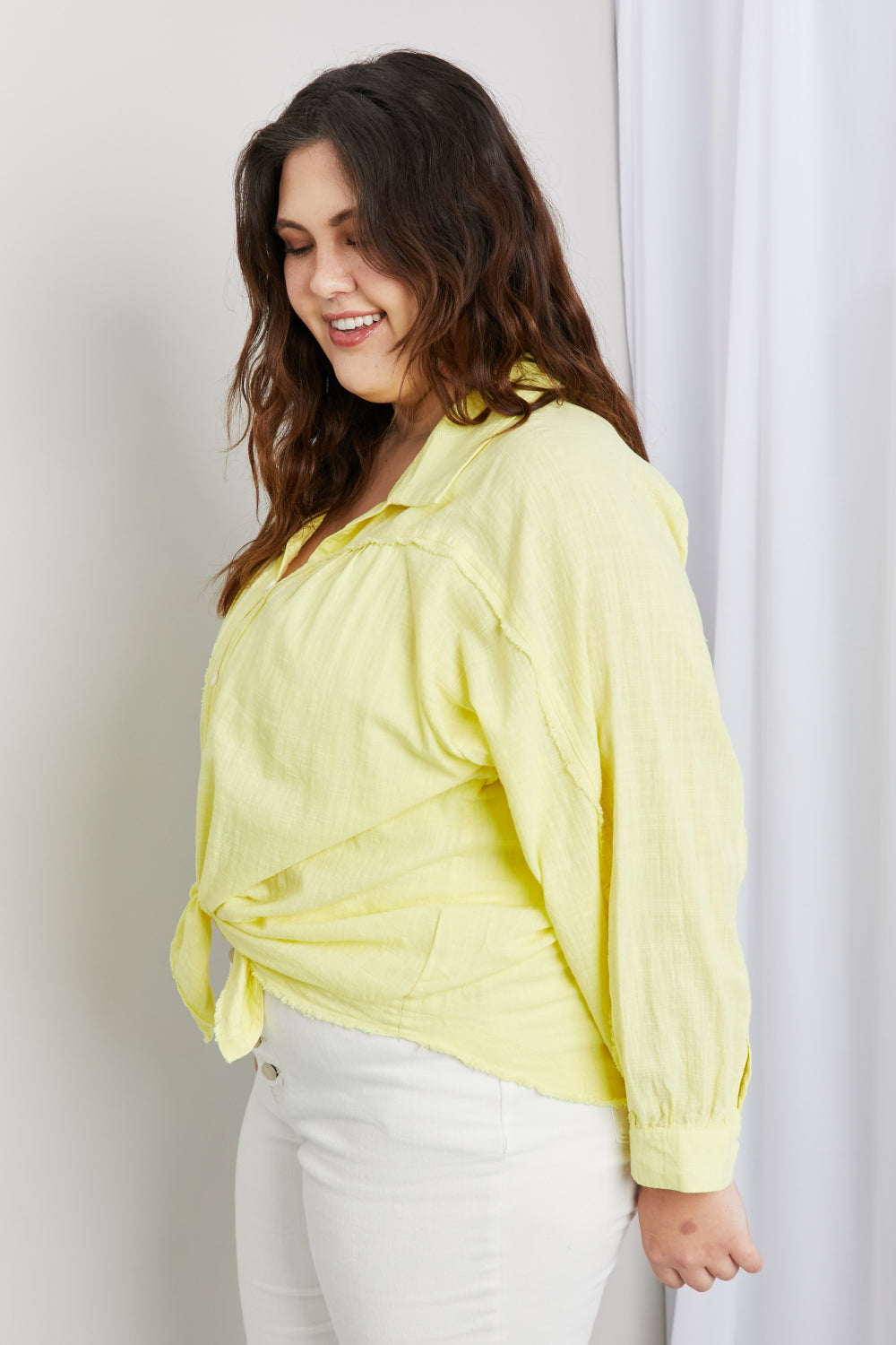 Buttoned Curved Hem Shirt | Lemon