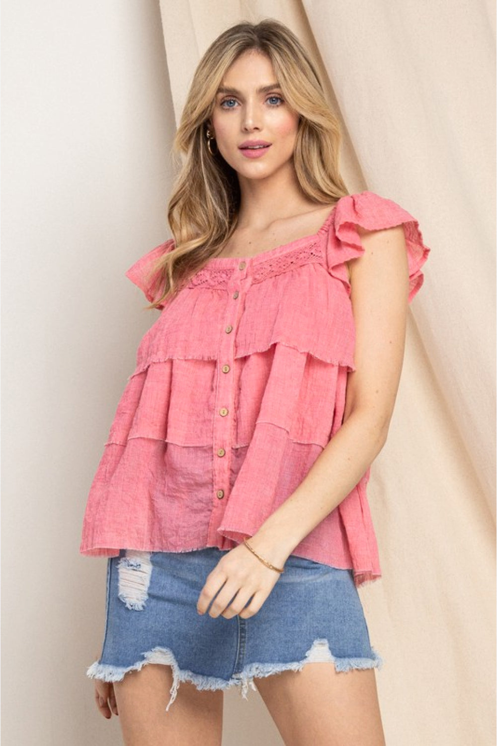 Buttoned Ruffled Top