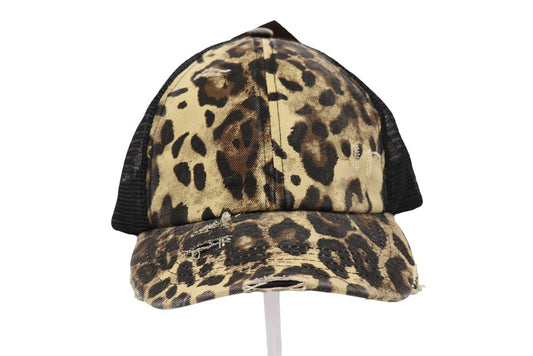 Leopard Criss-Cross High Ponytail Ball Cap