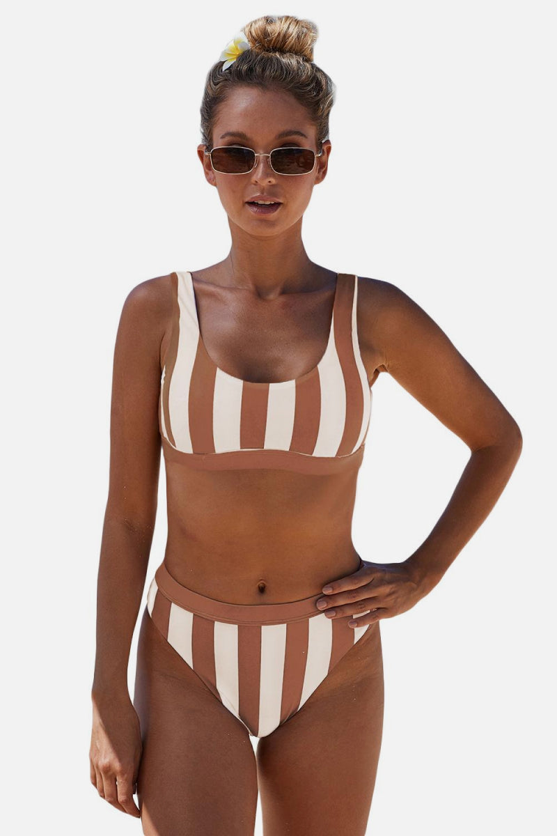 Live Life To The Fullest Striped Tank High Waist Bikini